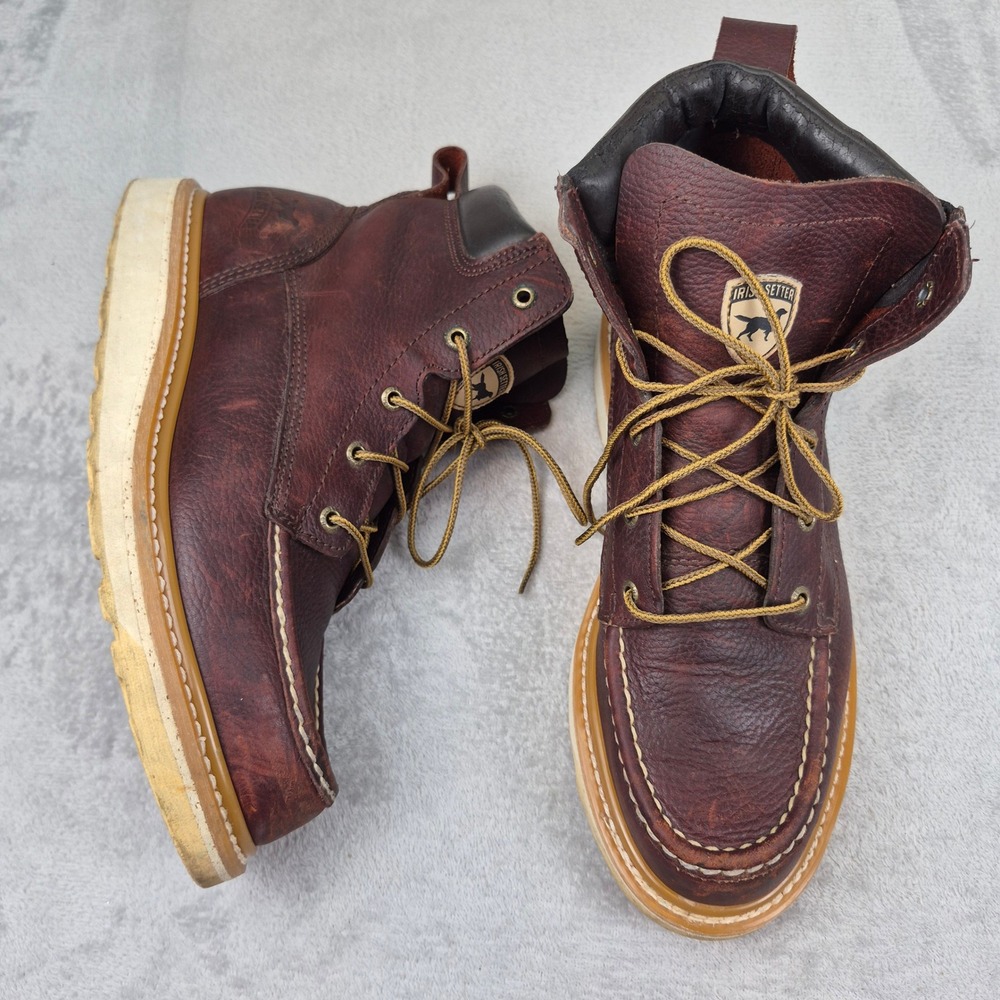 Irish Setter Ashby 83605 Mens 11 D Brown Leather Moc Toe Wedge Work Boots EH ***
